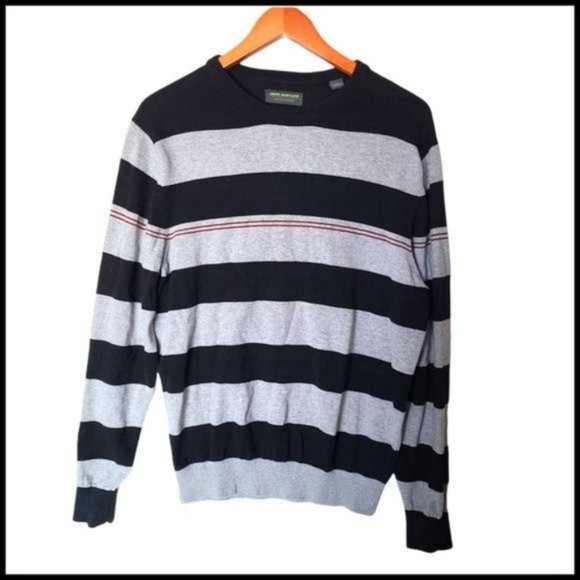 John Bartlett Consensus Men's Stripe Crew Neck Sweater size M Medium 100% Cotton - Picture 1 of 9